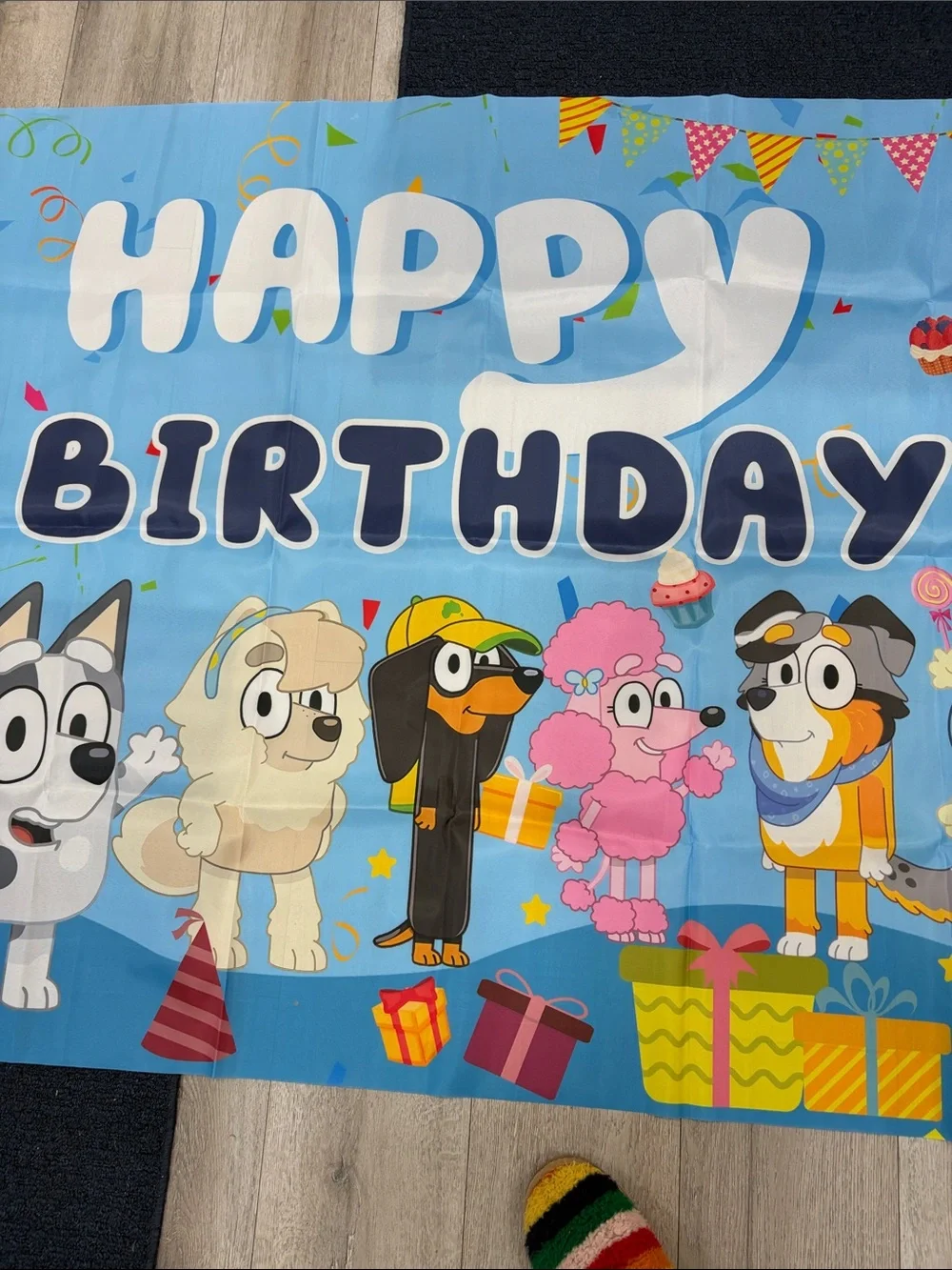 Bluey Birthday Backdrop Banner - Happy Birthday Blue Background